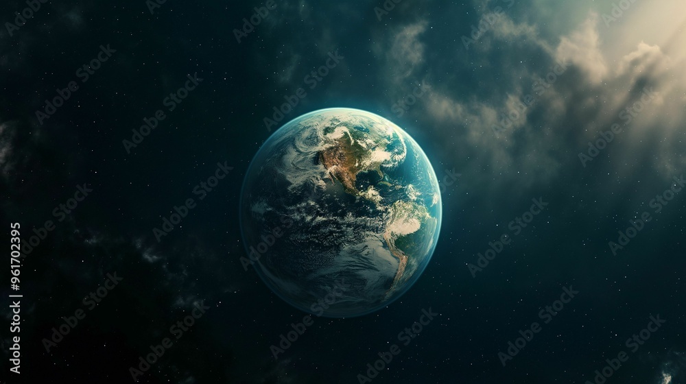 A stunning view of Earth from space showcasing its continents and cloud patterns on a clear day A stunning view of Earth from space showcasing its continents and cloud patterns on a clear day