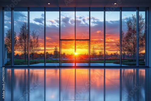 Sunset View Through Glass Doors