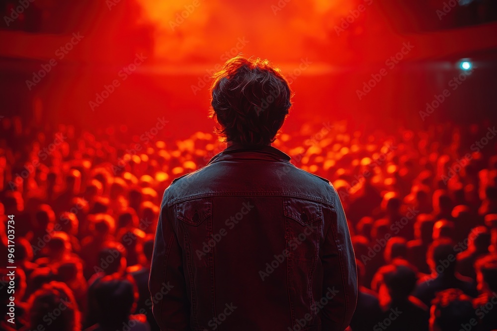 Man Facing a Crowd of People at a Concert Man Facing a Crowd of People at a Concert