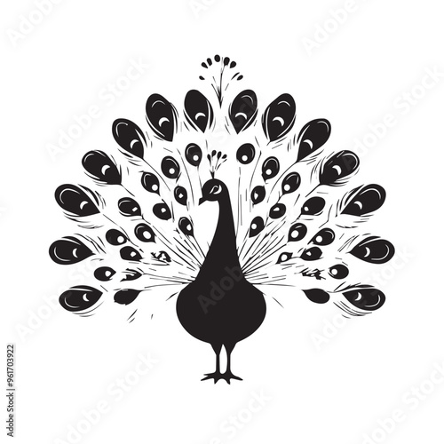 Peacock in cartoon, doodle style . Image for t-shirt, web, mobile apps and ui. Isolated 2d vector illustration in logo, icon, sketch style, Eps 10, black and white. AI Generative