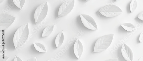 Minimalist seamless pattern with subtle white leaves on light background, creating serene and elegant atmosphere.