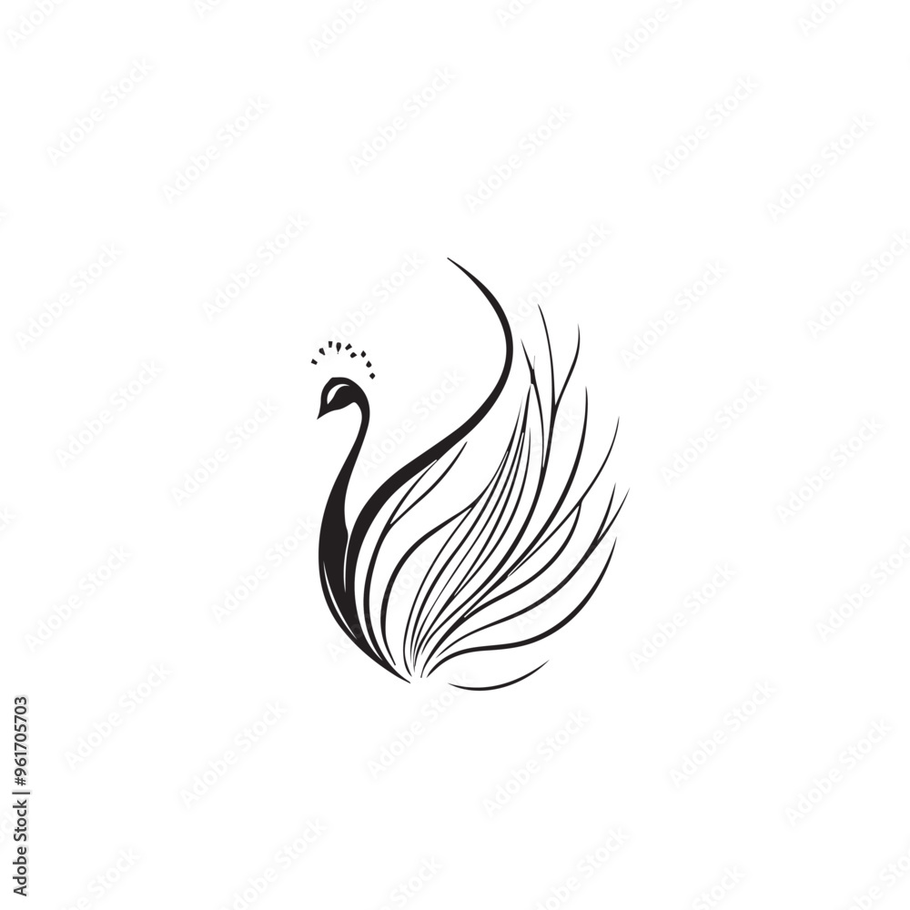 Fototapeta premium Peacock in cartoon, doodle style . Image for t-shirt, web, mobile apps and ui. Isolated 2d vector illustration in logo, icon, sketch style, Eps 10, black and white. AI Generative