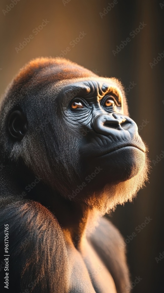 Soft gradient background, a gorilla against a gentle gradient backdrop, featuring warm lighting and a calm atmosphere. Soft gradient background, a gorilla against a gentle gradient backdrop, featuring warm lighting and a calm atmosphere.