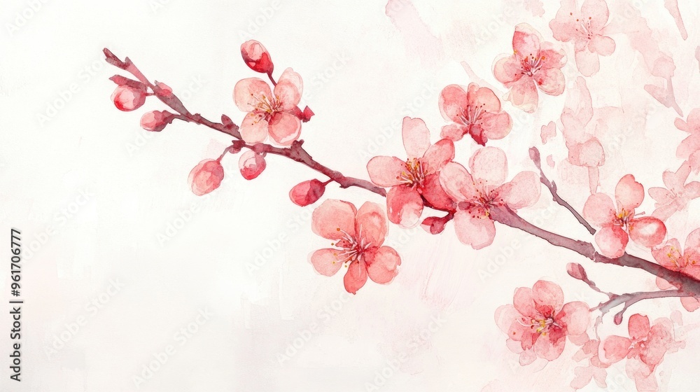 Fototapeta premium Delicate Watercolor Cherry Blossoms Capturing the Essence of Spring Beauty
