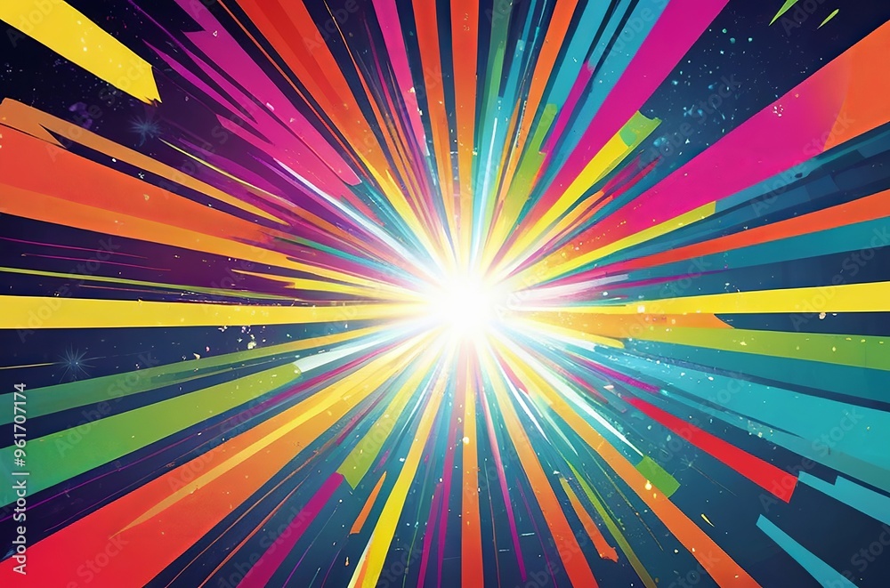 Colorful explosion of radial beams in a dynamic pop background. Made with generative AI technology Colorful explosion of radial beams in a dynamic pop background. Made with generative AI technology