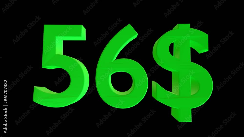 56 dollar animation isolated on black background for business concept 56 dollar animation isolated on black background for business concept