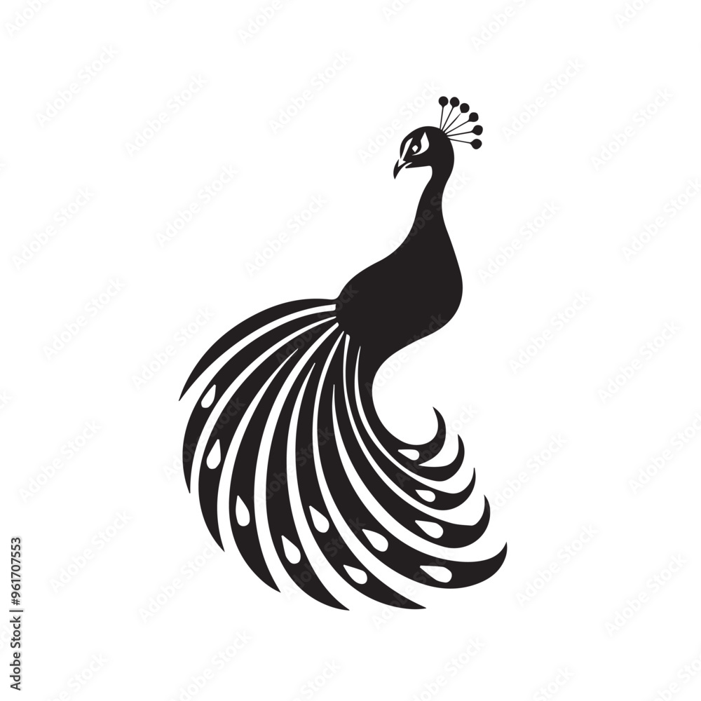 Fototapeta premium Peacock in cartoon, doodle style . Image for t-shirt, web, mobile apps and ui. Isolated 2d vector illustration in logo, icon, sketch style, Eps 10, black and white. AI Generative