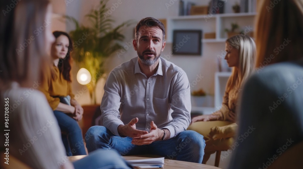 Obraz premium Therapist Leading Group Therapy Session 