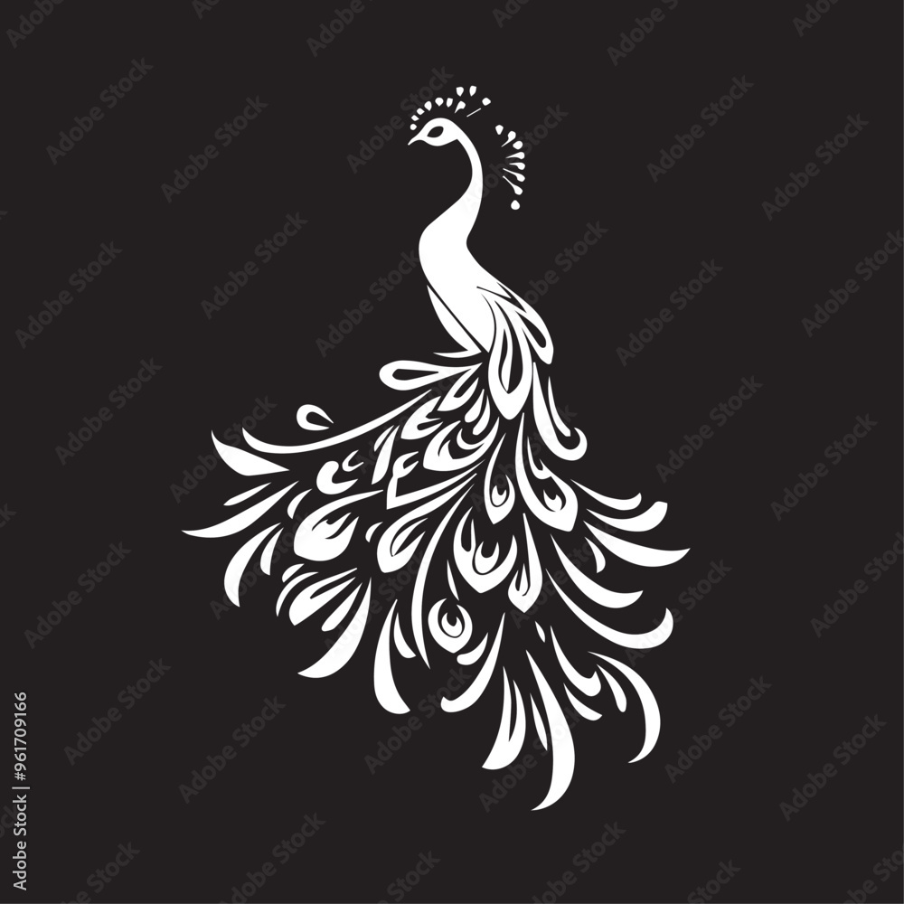 Fototapeta premium Peacock in cartoon, doodle style . Image for t-shirt, web, mobile apps and ui. Isolated 2d vector illustration in logo, icon, sketch style, Eps 10, black and white. AI Generative