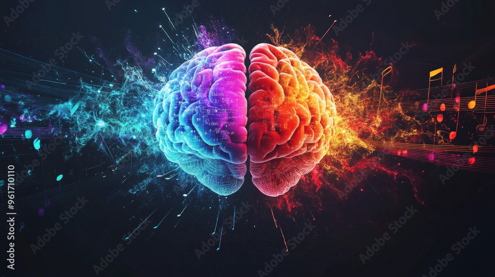 Fototapeta premium Abstract human brain with clear distinction between left and right part