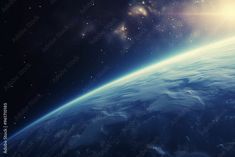 A breathtaking view of Earth from space showcasing the curvature and vibrant atmosphere at sunrise A breathtaking view of Earth from space showcasing the curvature and vibrant atmosphere at sunrise