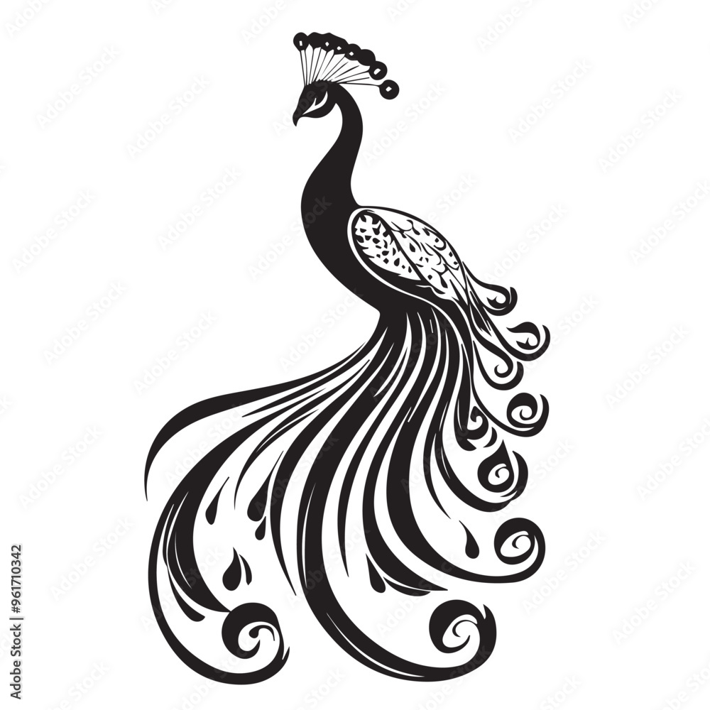 Fototapeta premium Peacock in cartoon, doodle style . Image for t-shirt, web, mobile apps and ui. Isolated 2d vector illustration in logo, icon, sketch style, Eps 10, black and white. AI Generative