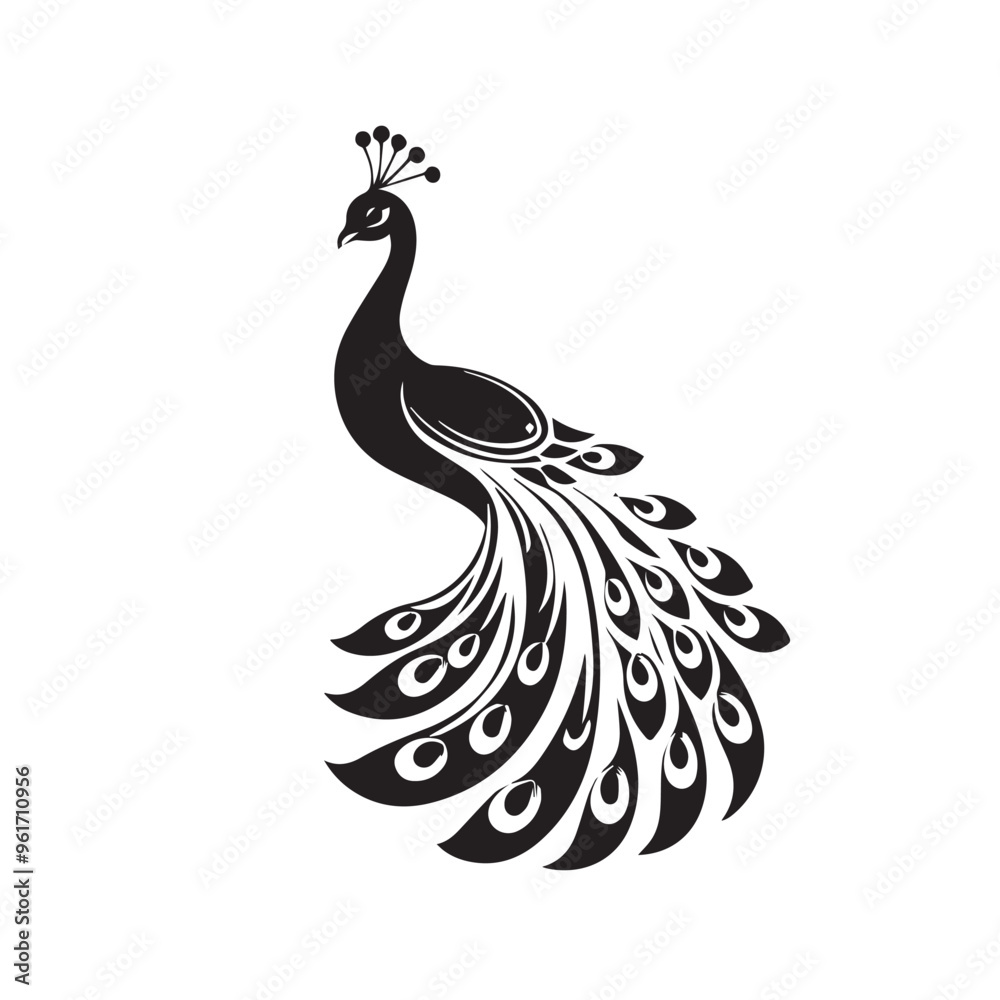 Fototapeta premium Peacock in cartoon, doodle style . Image for t-shirt, web, mobile apps and ui. Isolated 2d vector illustration in logo, icon, sketch style, Eps 10, black and white. AI Generative