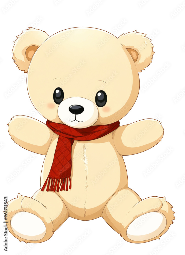 Fototapeta premium Brown teddy bear with red scarf on transparent background