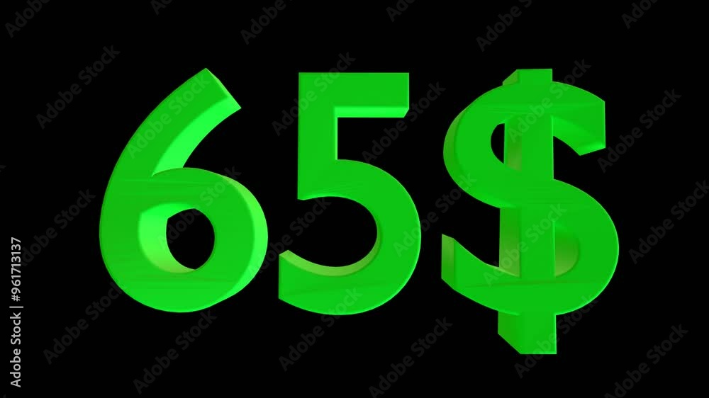 65 dollar animation isolated on black background for business concept 65 dollar animation isolated on black background for business concept