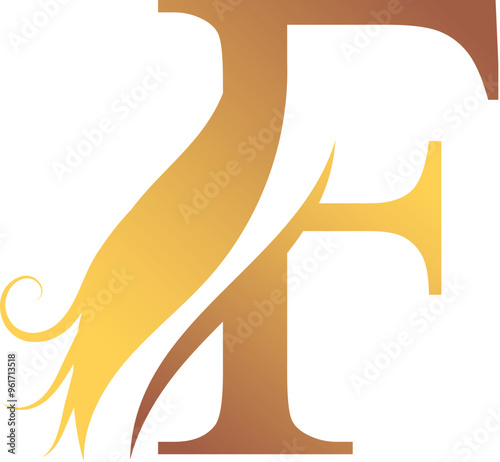 F Letter Logo. Couffeur, Hair and Beauty. Golden.
