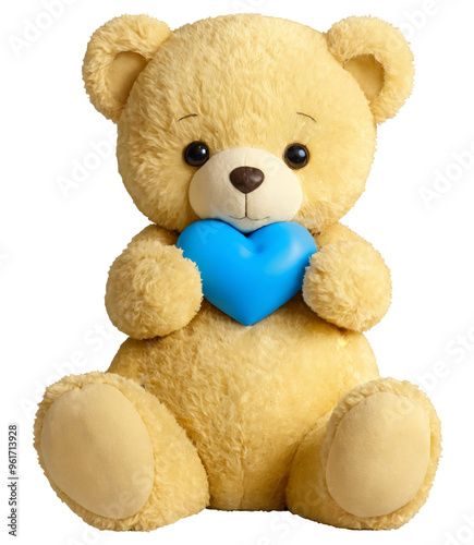 Teddy bear with blue heart on a transparent background