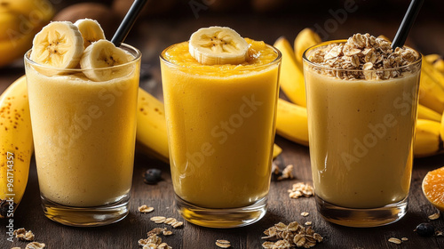 Bananas being blended into smoothies or paired with other fruits, appealing to health-conscious audiences. photo