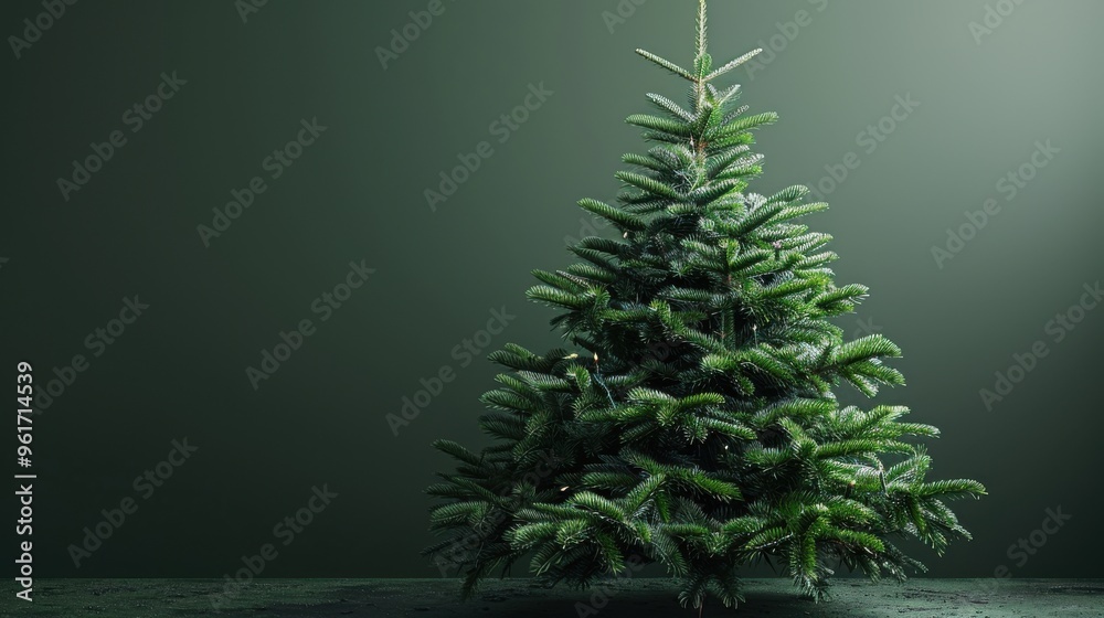 Beautiful minimalist Christmas tree with lush green branches, isolated on a dark background, perfect for holiday season visuals. Beautiful minimalist Christmas tree with lush green branches, isolated on a dark background, perfect for holiday season visuals.