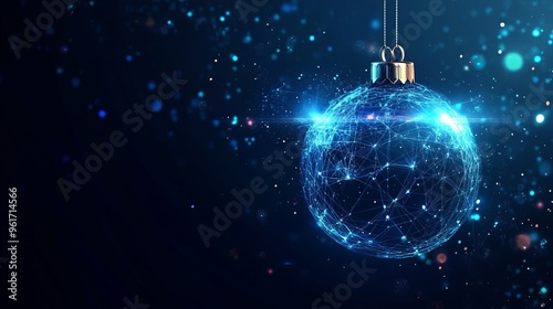 Beautiful Merry Christmas greeting card computer technology style. Christmas ball digital technology. Christmas poster template, Christmas cards digital technology style with details in blue color.