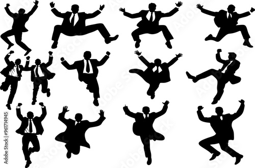 a collection of silhouettes of a man jumping up and down and being happy about a successful business