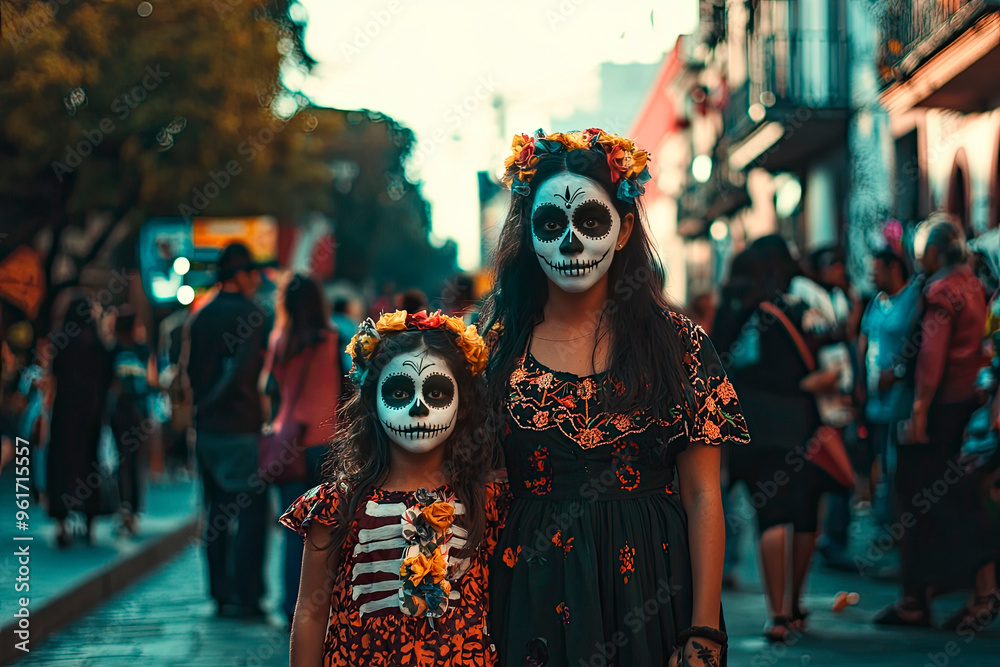 Portrait of mother and daughter in Mexico for the Day of the Dead Portrait of mother and daughter in Mexico for the Day of the Dead