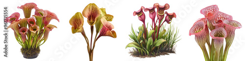 Sarracenia - Carnivorous plant with tubular leaves that trap insects often growing in wetlands. Isolated on Clear White Background Highly Detailed