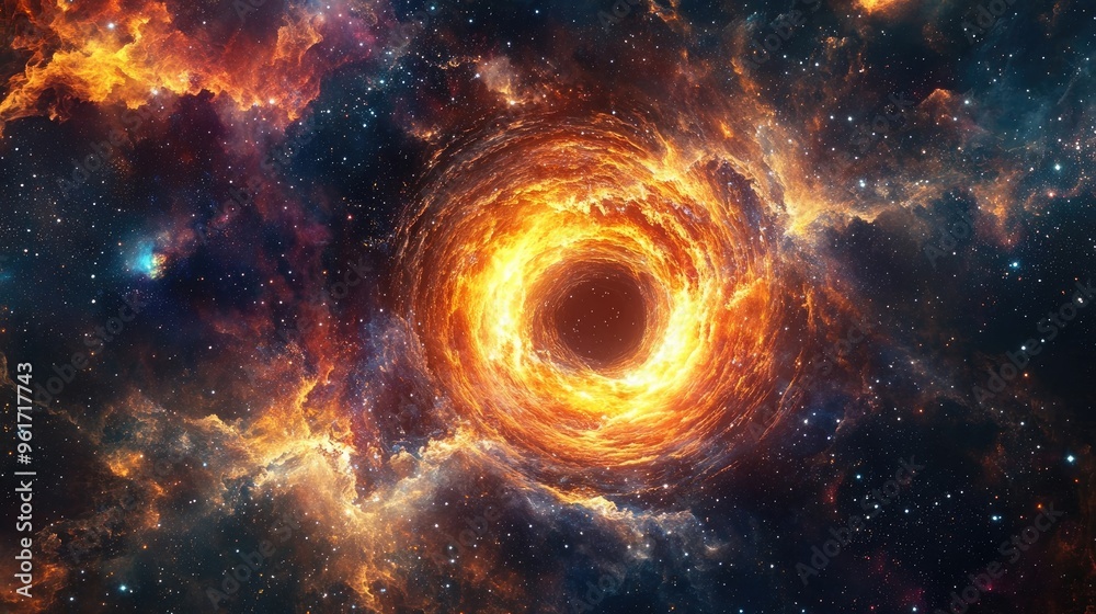 Dynamic Explosion of a Galactic Wormhole with Intense Light and Flames in Deep Space, Surrounded by Starry Nebula Dynamic Explosion of a Galactic Wormhole with Intense Light and Flames in Deep Space, Surrounded by Starry Nebula