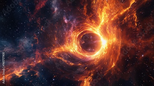 Dynamic Explosion of a Galactic Wormhole with Intense Light and Flames in Deep Space, Surrounded by Starry Nebula