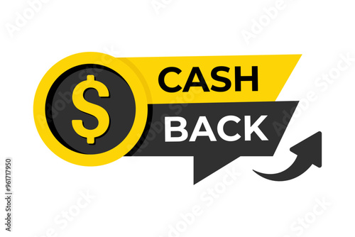 Modern cashback vector illustration with bold dollar coin and arrow. Featuring reward, sale, discount, offer, etc. Suitable for financial and promotional use
