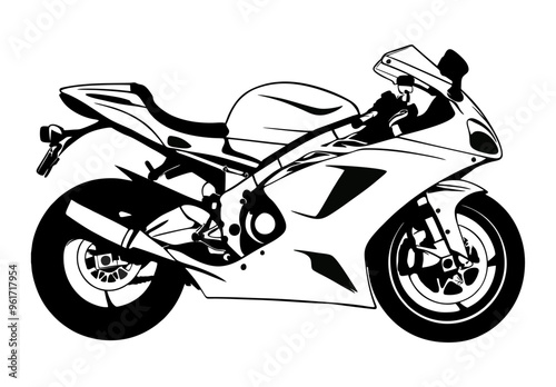 Flat design of a racing bike motorcycle vector in black and white perfect for apps, website, logo or sign 