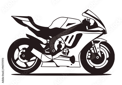 Flat design of a racing bike motorcycle vector in black and white perfect for apps, website, logo or sign 