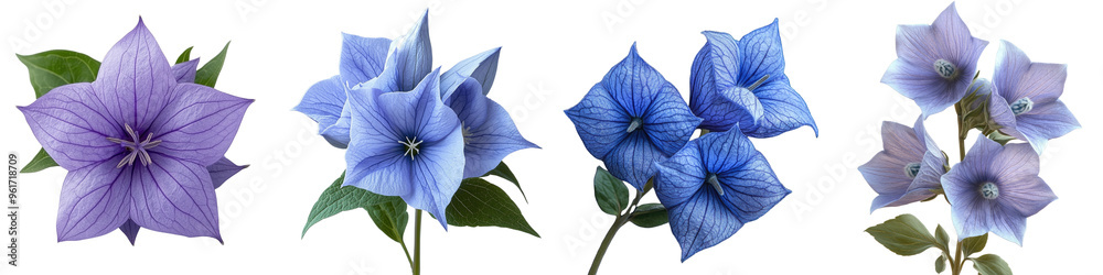Obraz premium Balloon Flower - Puffy buds that burst into star-shaped blooms Isolated on Clear Background Highly Detailed 