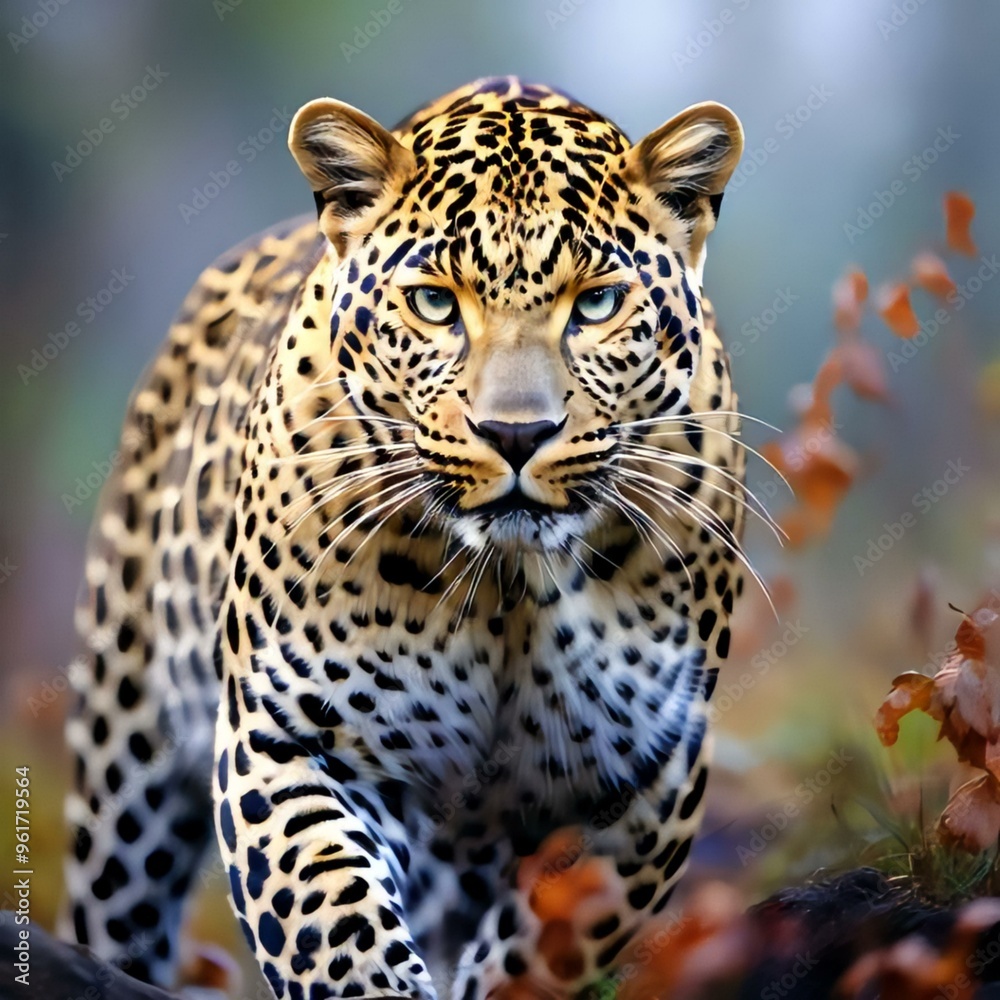 Obraz premium close up portrait of a leopard, leopard in rain forest, native to Sri Lanka , leopard looking at camera portrait 