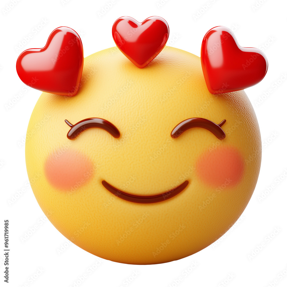 3D heart-eye emoji with a smiling face and red hearts above the head ...
