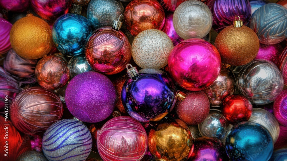 Vibrant collection of Christmas baubles in various colors symbolizing holiday spirit and joy Vibrant collection of Christmas baubles in various colors symbolizing holiday spirit and joy