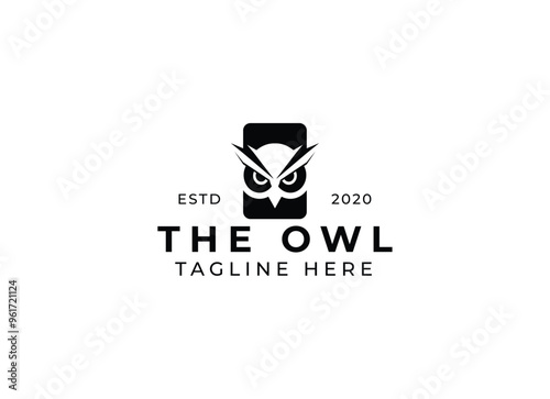 the black owl logo design, owl bird logo vector illustration. 