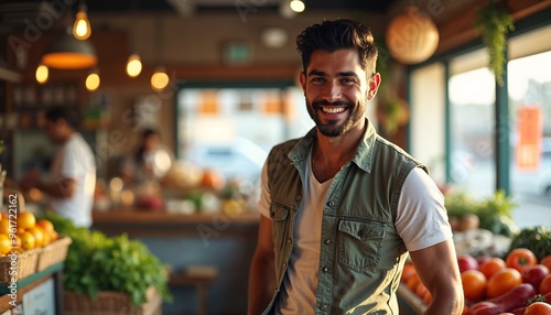 Smiling Indian male in grocery