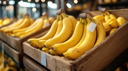 Bananas with quality control stickers or organic certifications, representing premium and sustainable produce. photo
