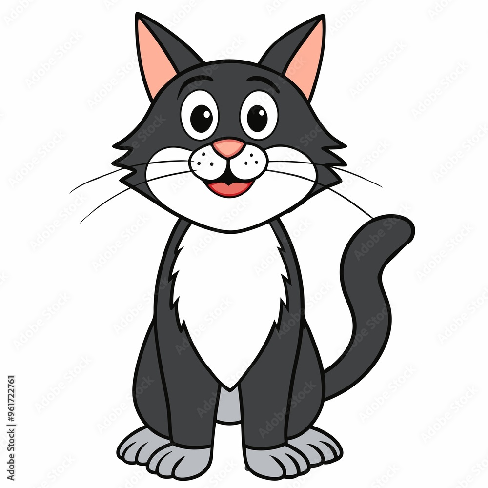 Obraz premium Happy cartoon cat character with a big smile on a white background