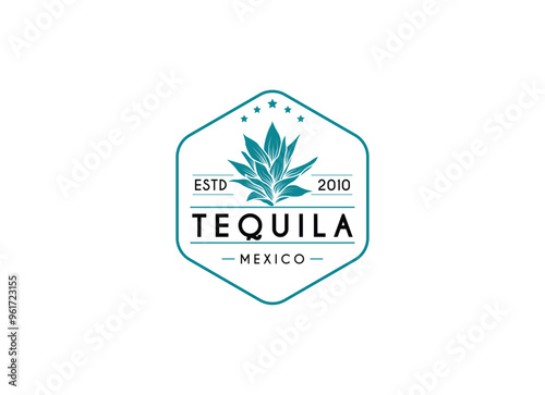 Tequila drinks Mexico logo design. Vector illustration of Mexican Blue Agave Plant for Tequila Drink Vintage Label Logo Design