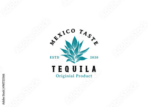 Tequila drinks Mexico logo design. Vector illustration of Mexican Blue Agave Plant for Tequila Drink Vintage Label Logo Design