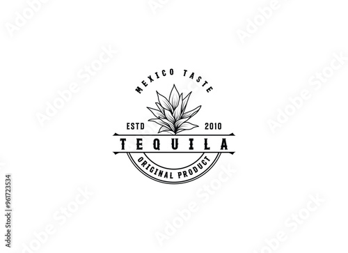 Tequila drinks Mexico logo design. Vector illustration of Mexican Blue Agave Plant for Tequila Drink Vintage Label Logo Design