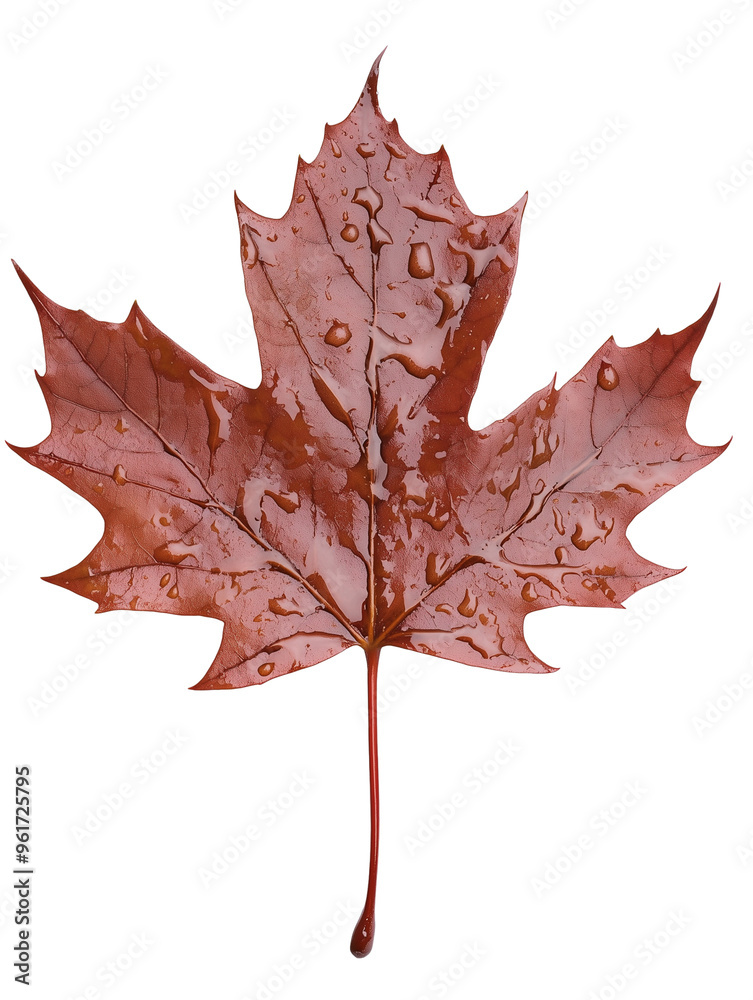 Naklejka premium wet red brown maple leaf isolated on transparent background