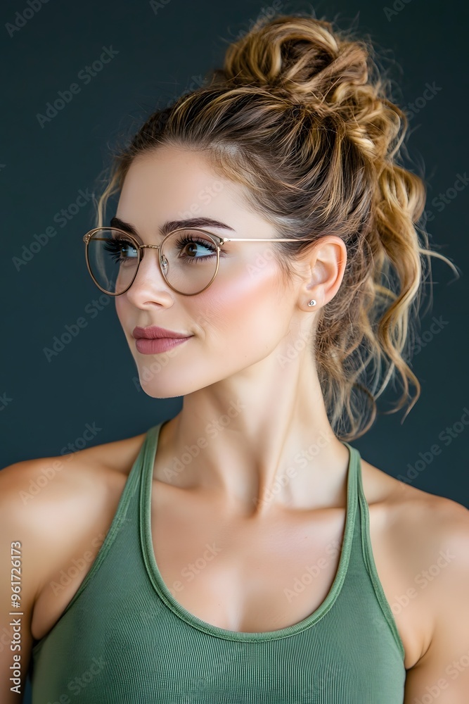 Beautiful Woman in Green Tank Top and Glasses Looking Away Beautiful Woman in Green Tank Top and Glasses Looking Away