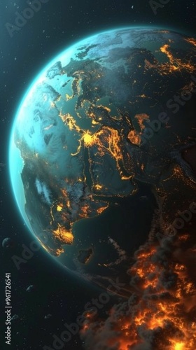 A vibrant view of Earth from space showcasing glowing landmasses and cosmic surroundings during a celestial event