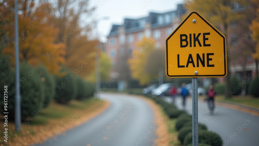 Urban Bike Lane Sign with Cyclists in Motion Urban Bike Lane Sign with Cyclists in Motion