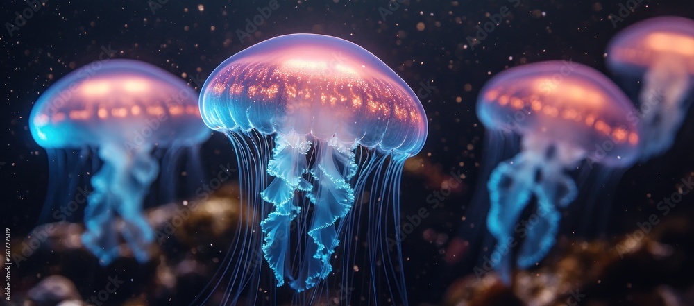Fototapeta premium Glowing Jellyfish in the Deep