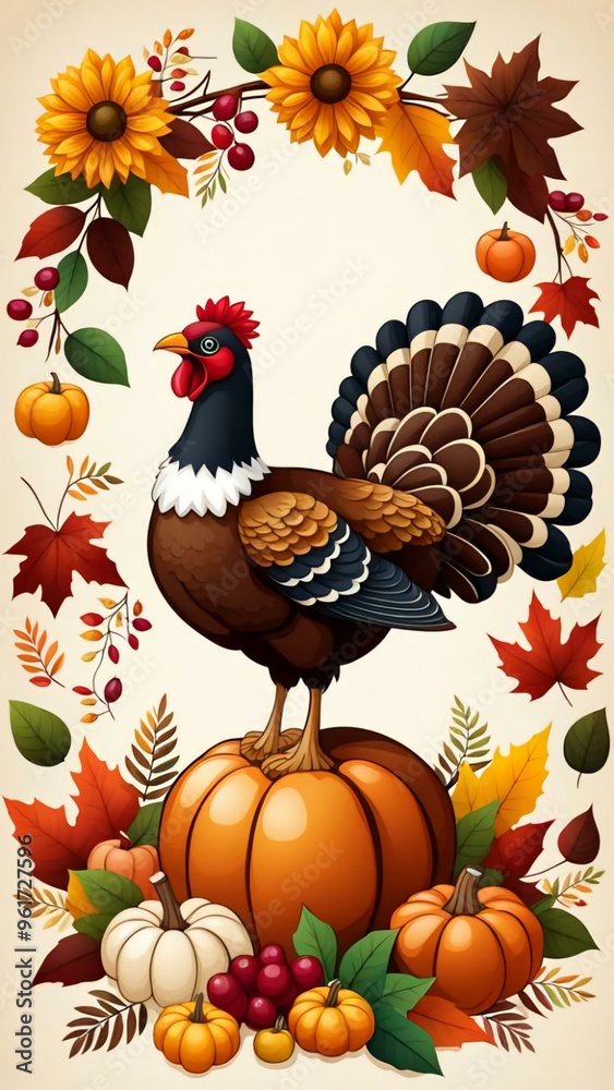 A cartoon turkey thanksgiving in a pilgrim hat on white background A cartoon turkey thanksgiving in a pilgrim hat on white background