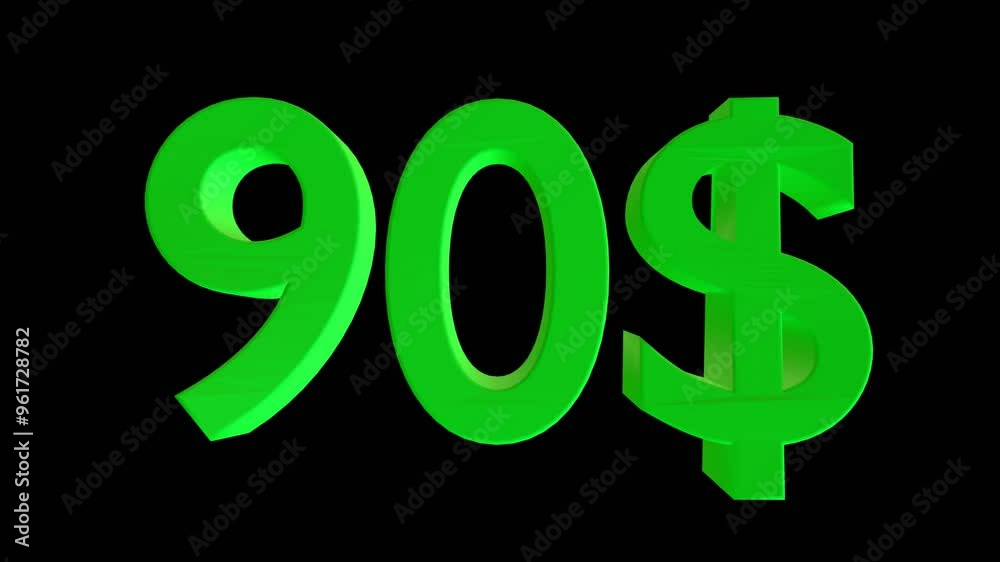 90 dollar animation isolated on black background for business concept 90 dollar animation isolated on black background for business concept